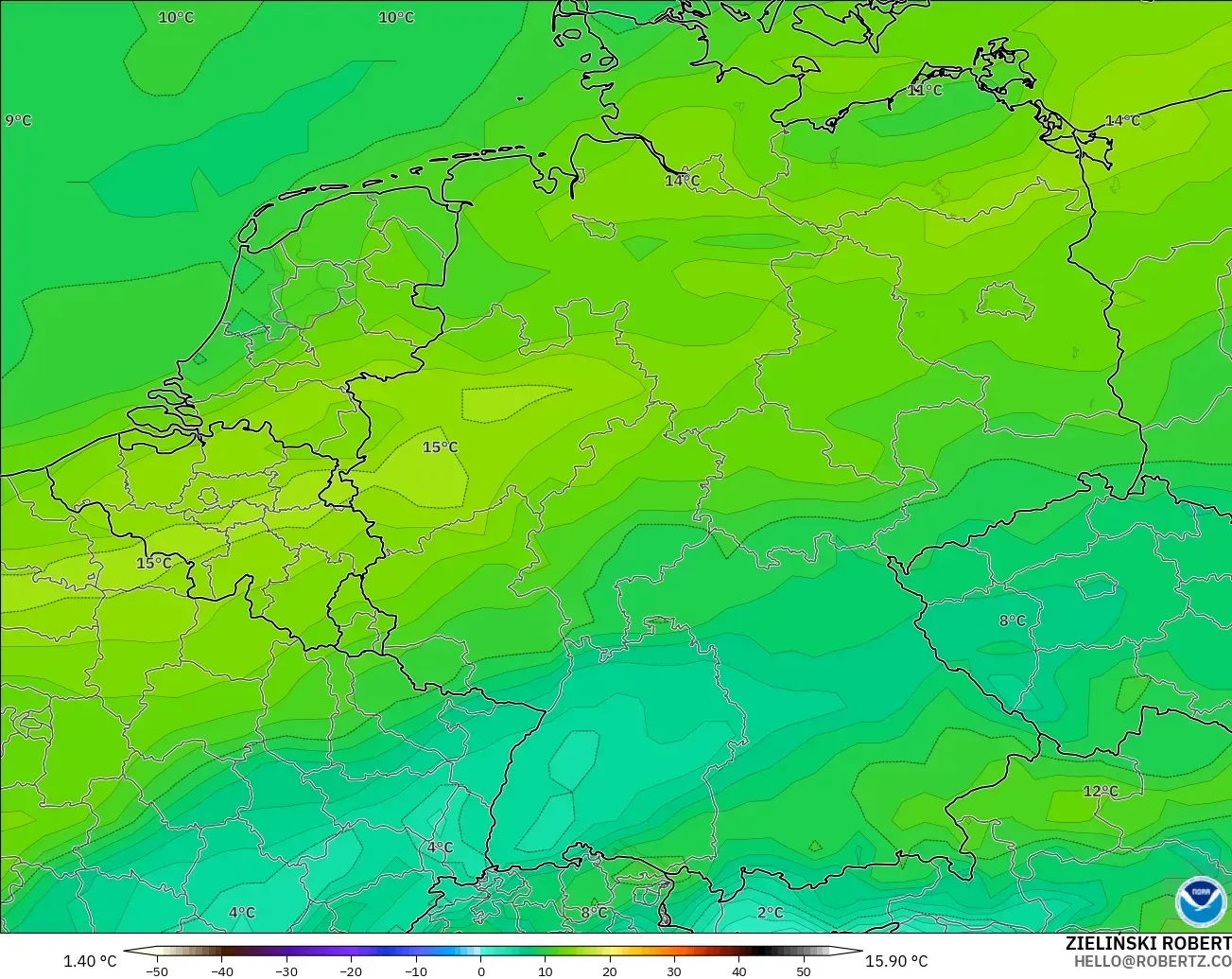GFS model - Germany, Dewpoint at 2m