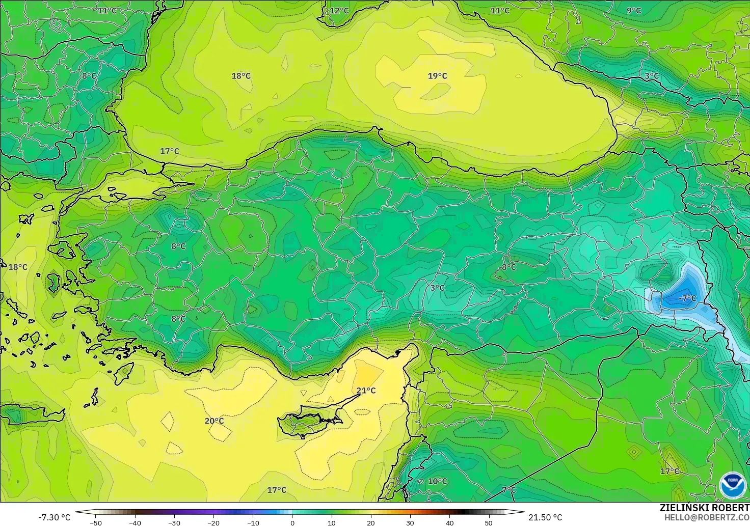 GFS model - Turkey, Dewpoint at 2m