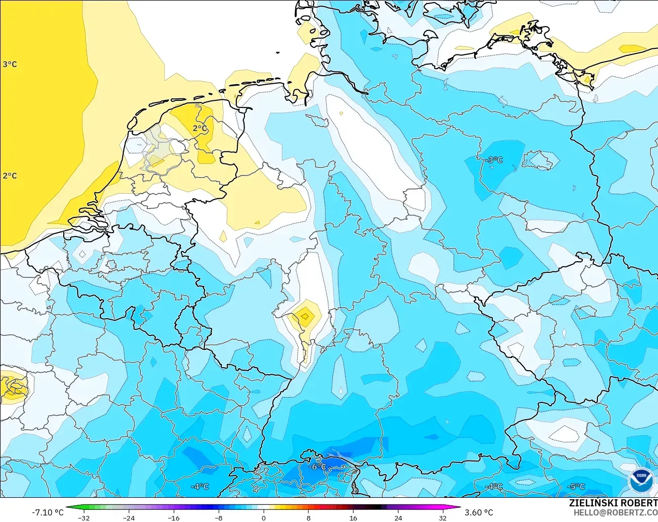 GFS model - Germany, Temperature at 2m Anomaly