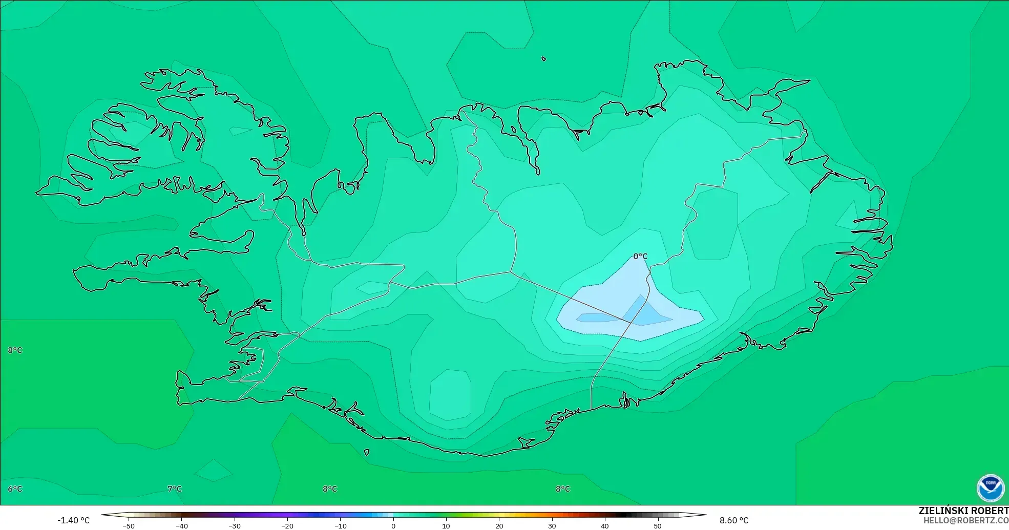 GFS model - Iceland, Dewpoint at 2m