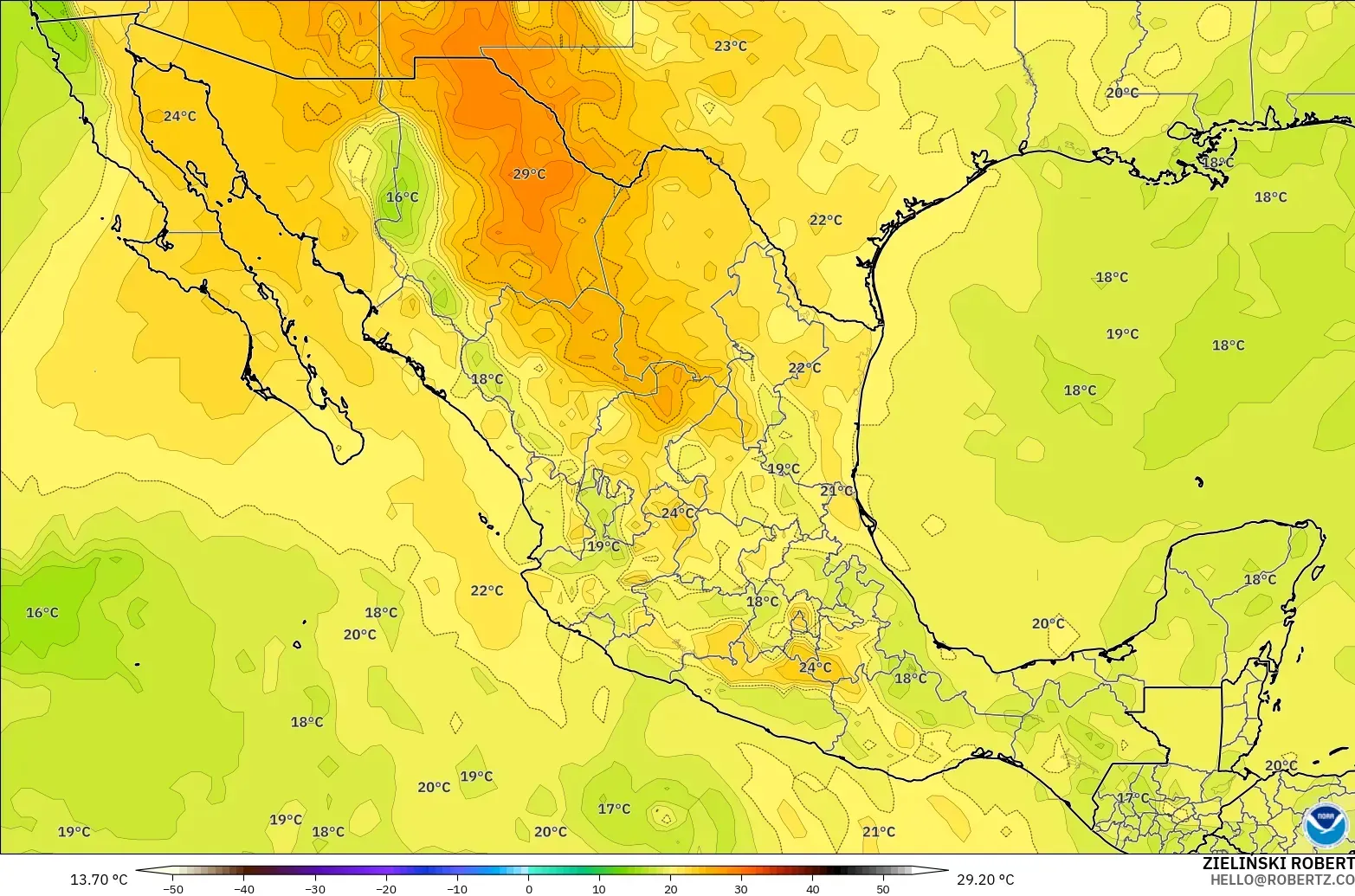 GFS model - Mexico, Temperature at 850hPa