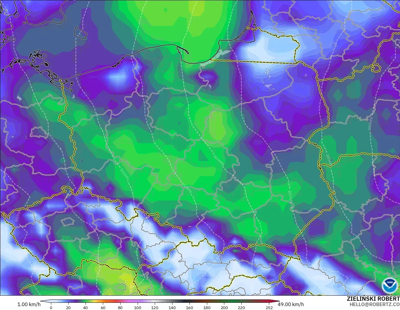 GFS model - Poland, Wind Gusts