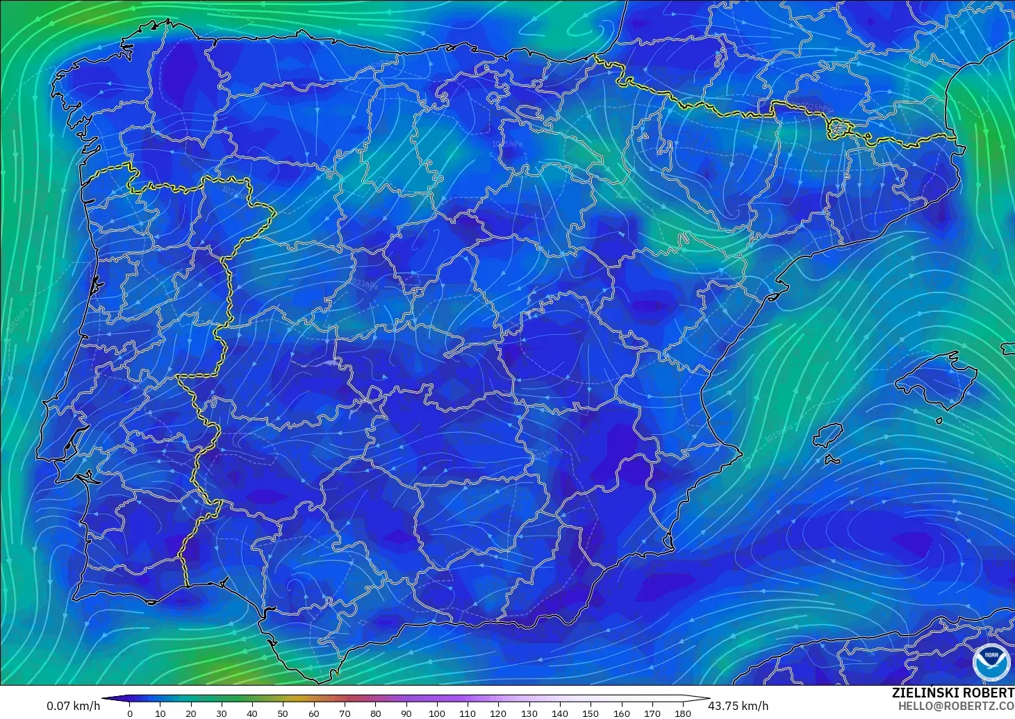 GFS model - Spain, Wind at 10m