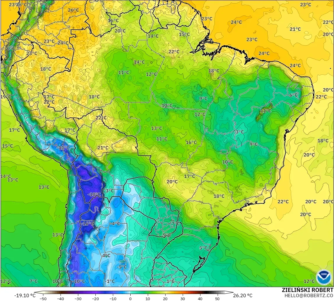 GFS model - Brazil, Dewpoint at 2m