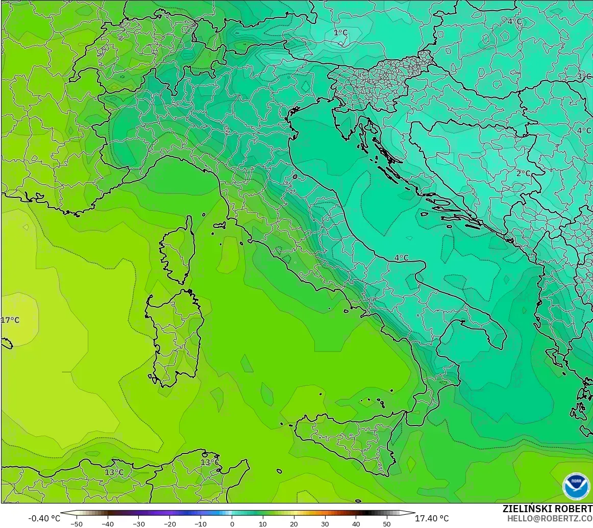 GFS model - Italy, Temperature at 850hPa