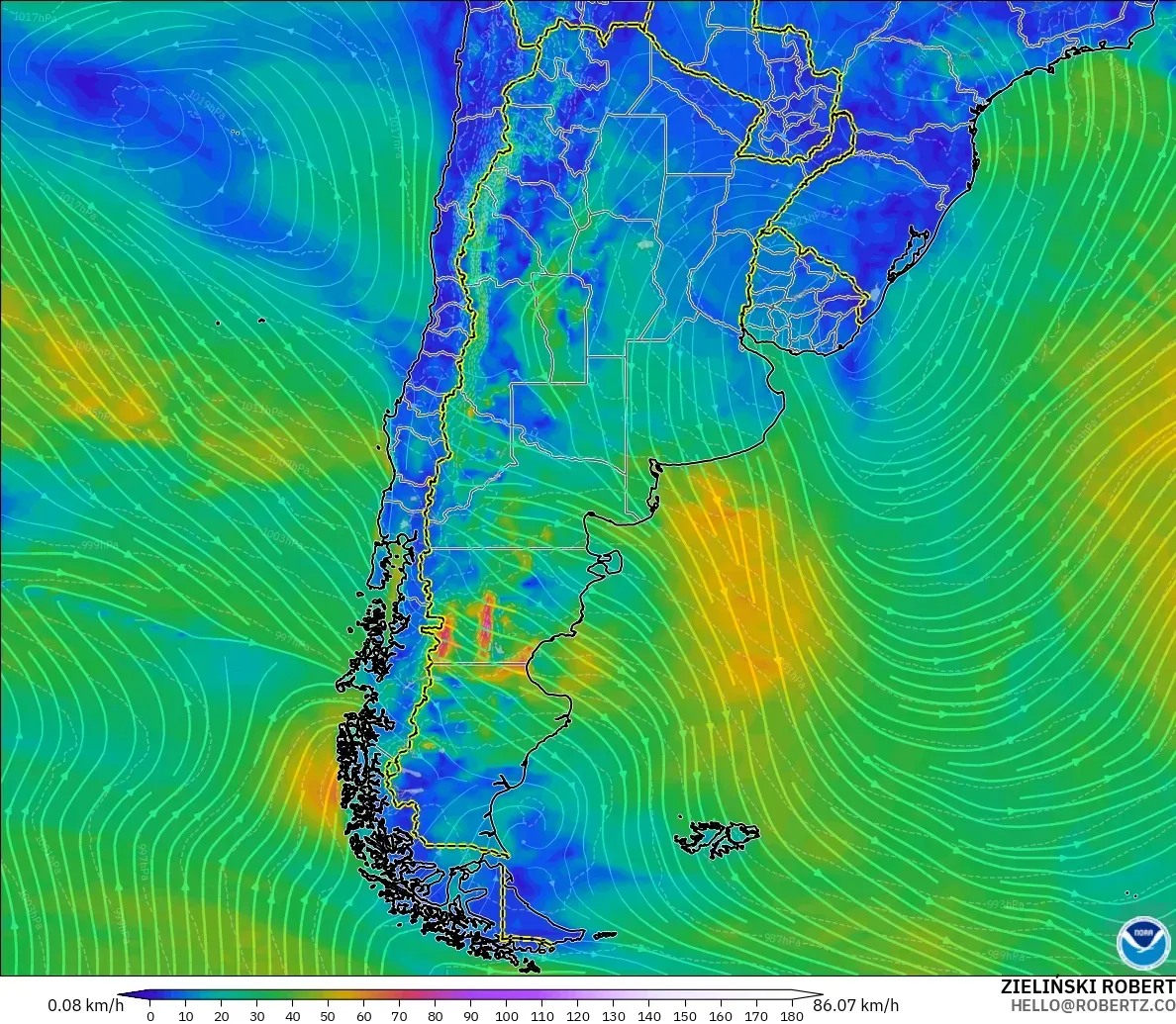 GFS model - Argentina, Wind at 10m