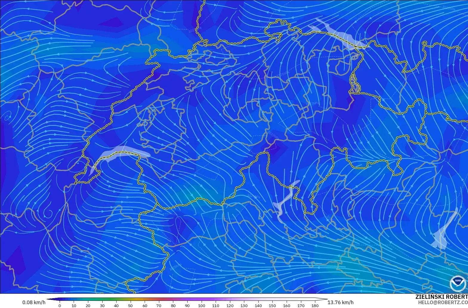 GFS model - Switzerland, Wind at 10m