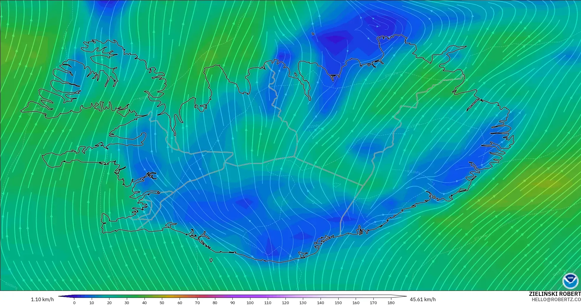 GFS model - Iceland, Wind at 10m