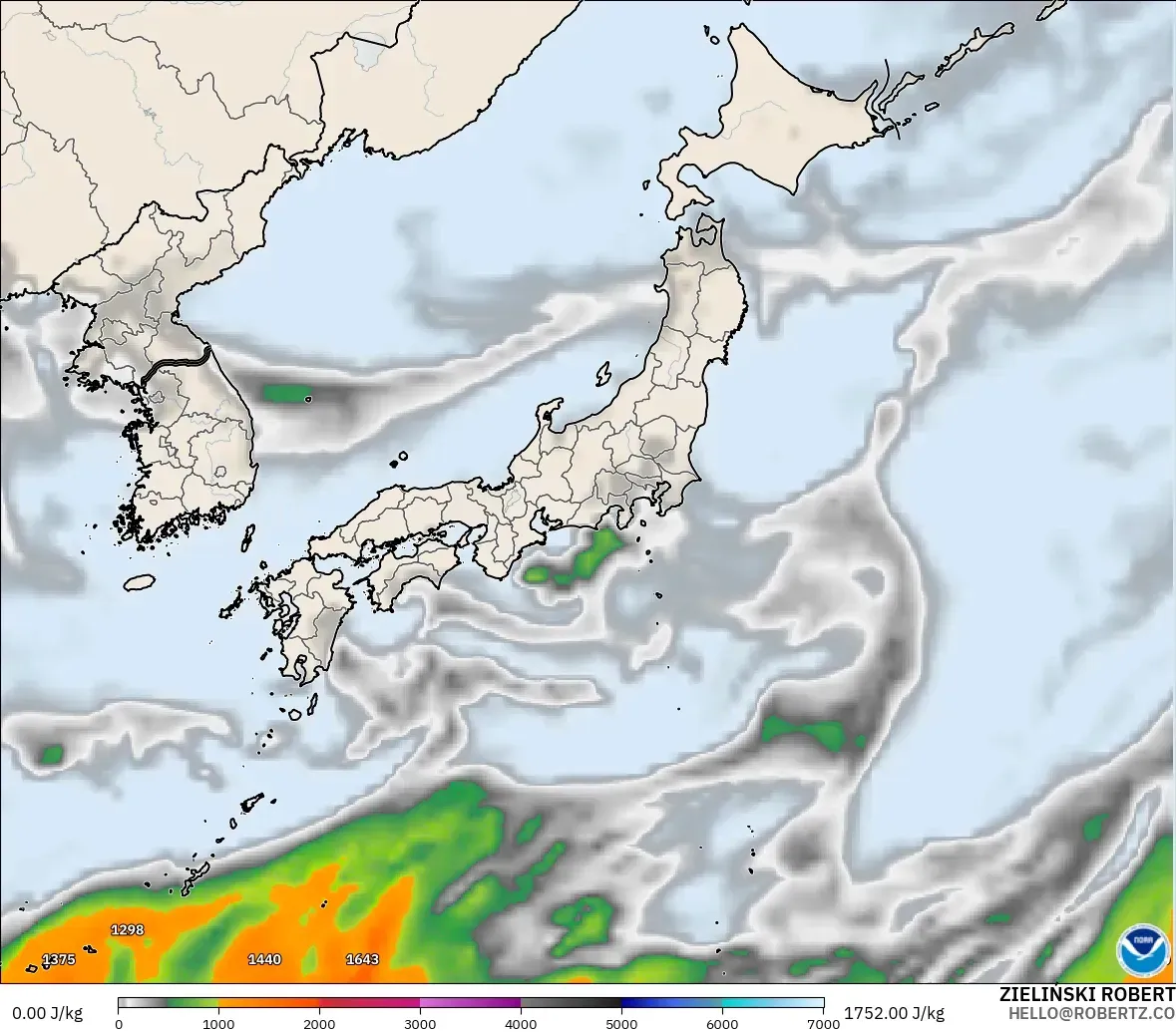 GFS model - Japan, CAPE