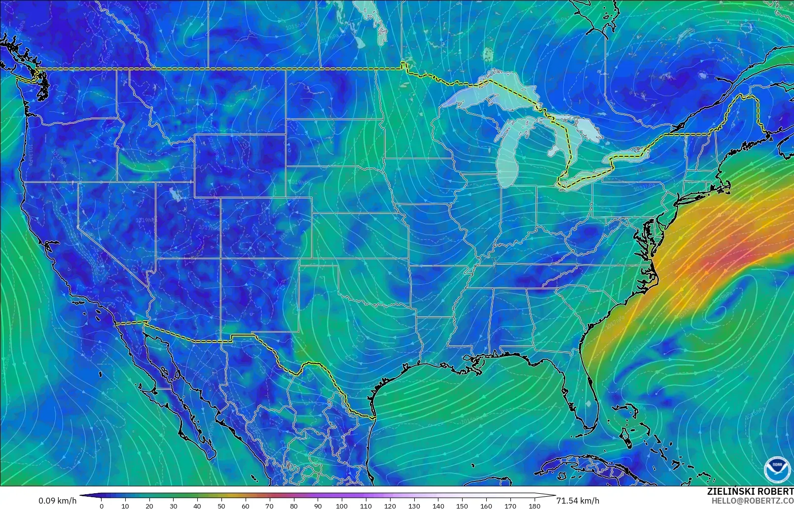 GFS model - United States, Wind at 10m