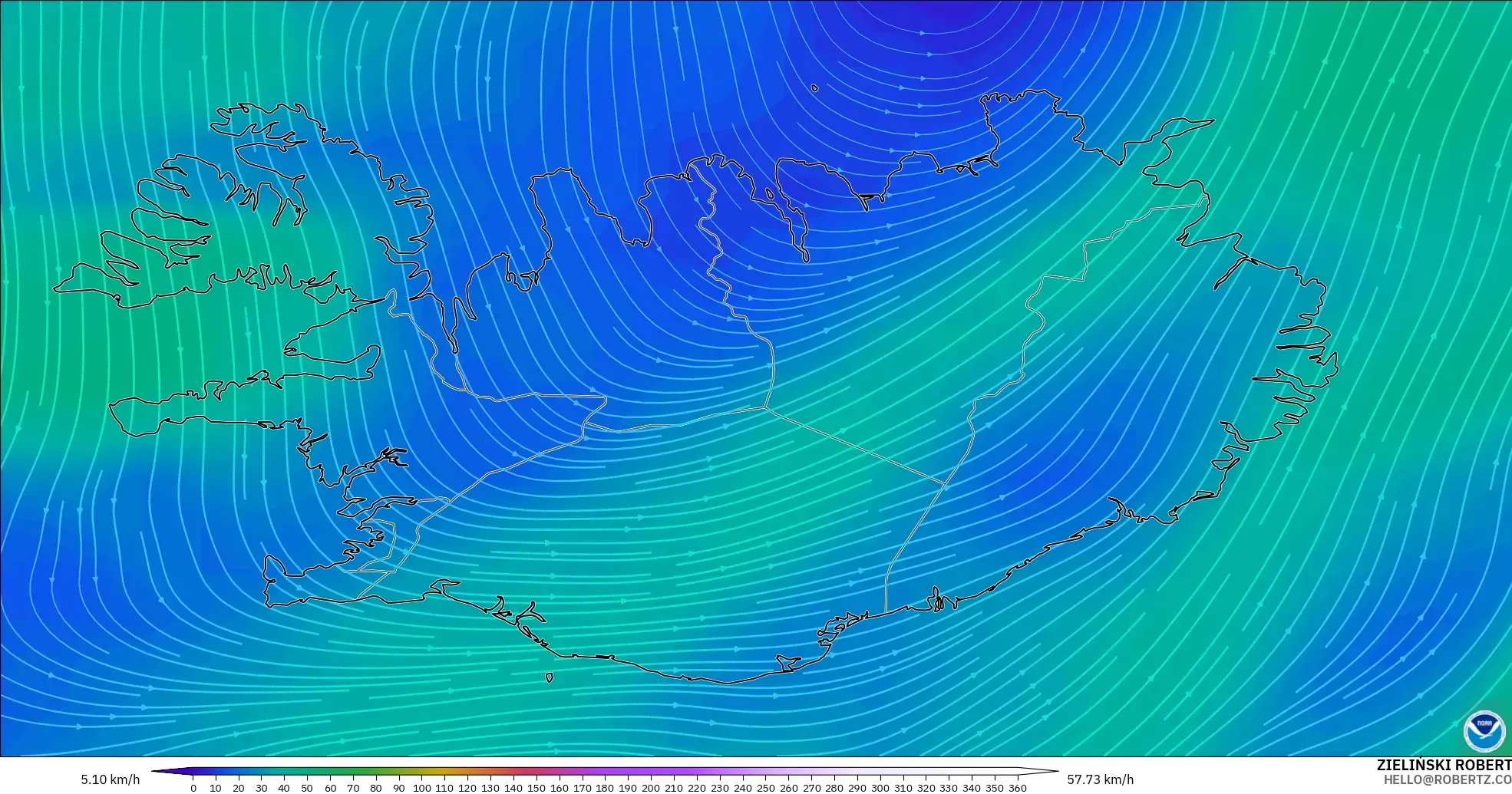 GFS model - Iceland, Wind at 300hPa (jet stream)