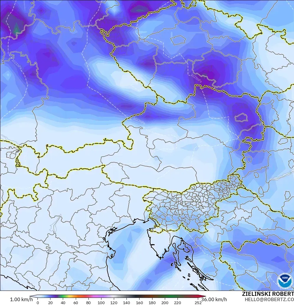 GFS model - Austria, Wind Gusts