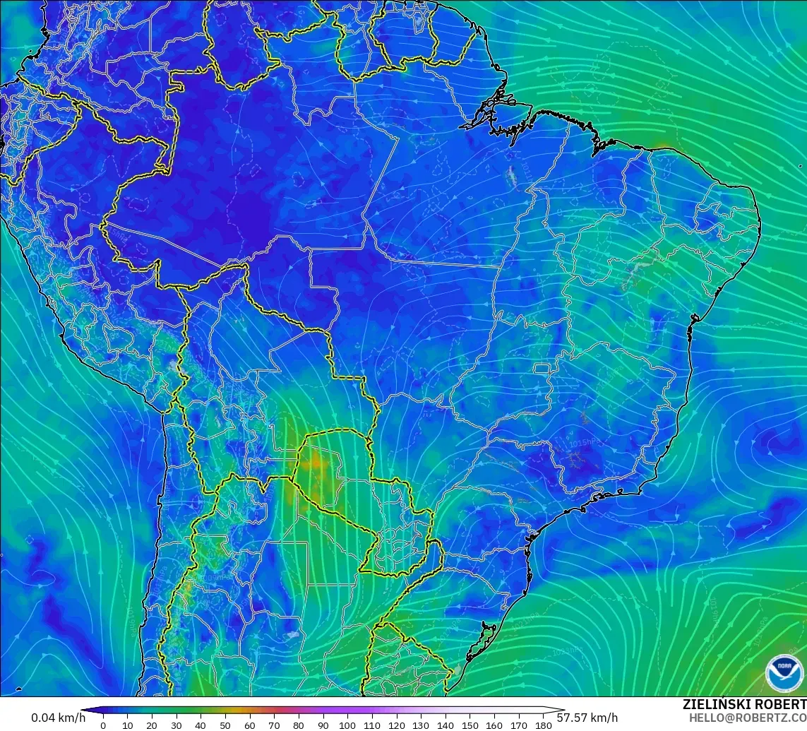 GFS model - Brazil, Wind at 10m