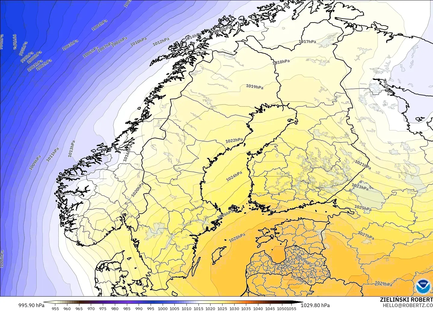 GFS model - Scandinavia, Pressure