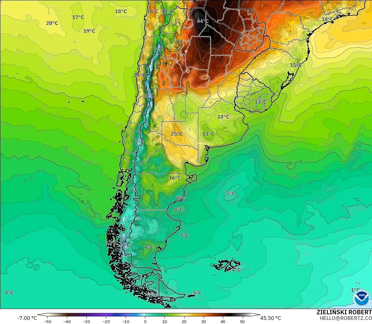 GFS model - Argentina, Temperature at 2m