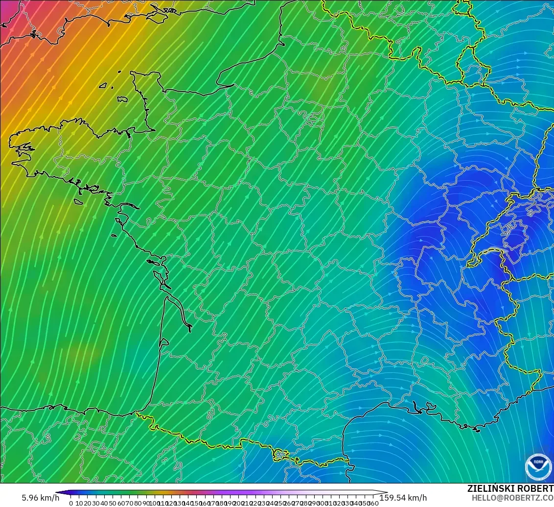 GFS model - France, Wind at 300hPa (jet stream)