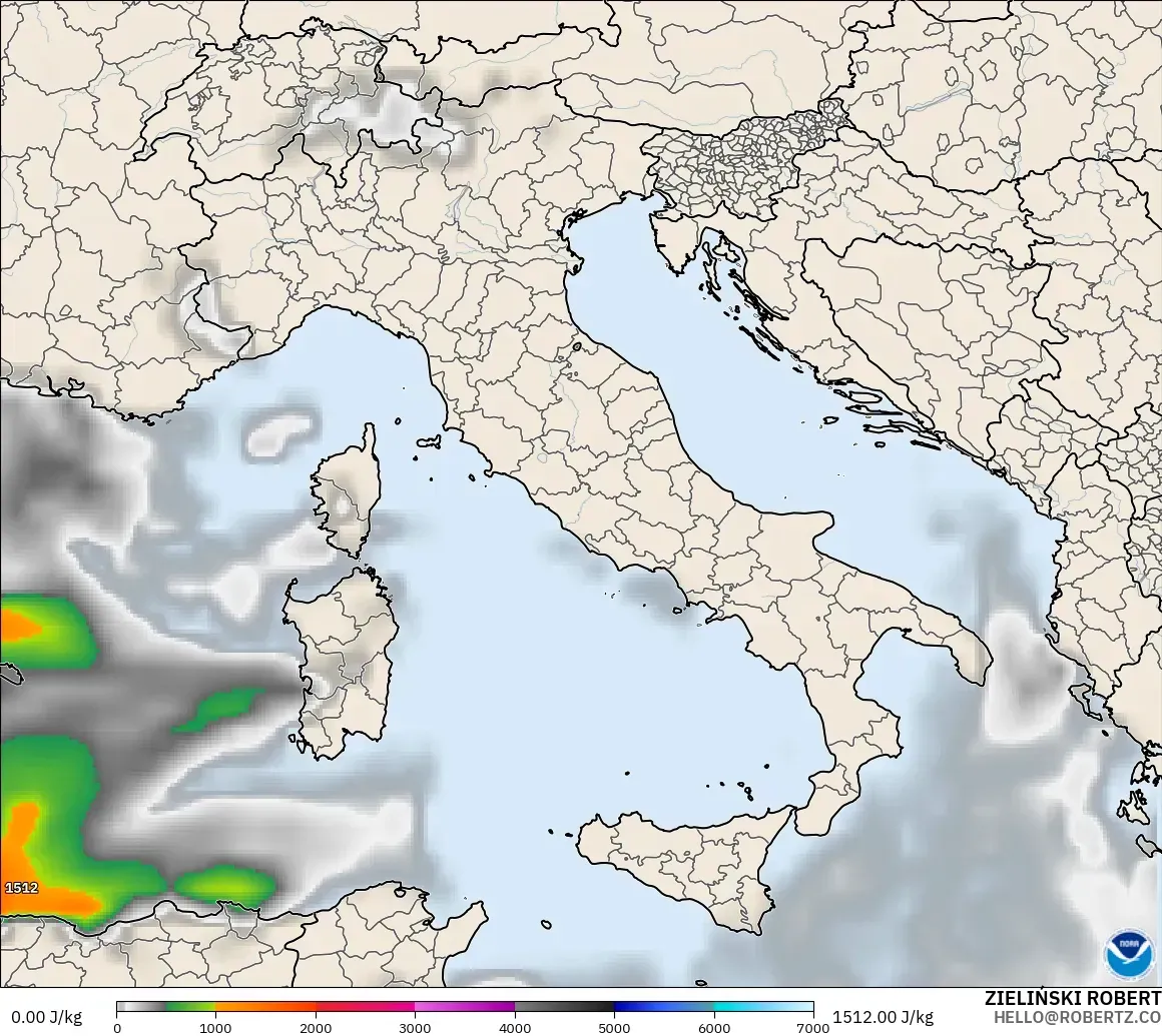GFS model - Italy, CAPE