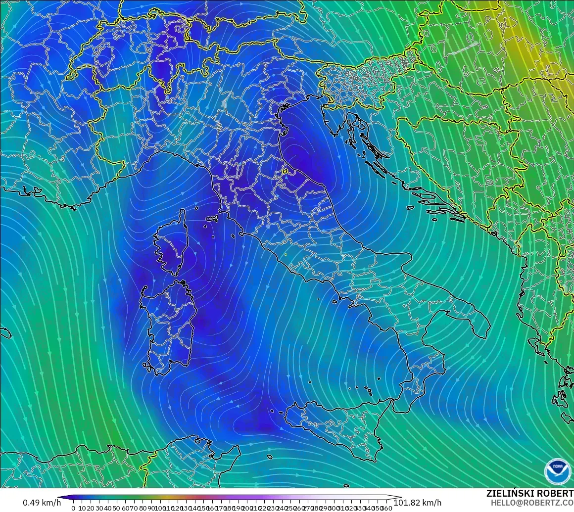 GFS model - Italy, Wind at 300hPa (jet stream)