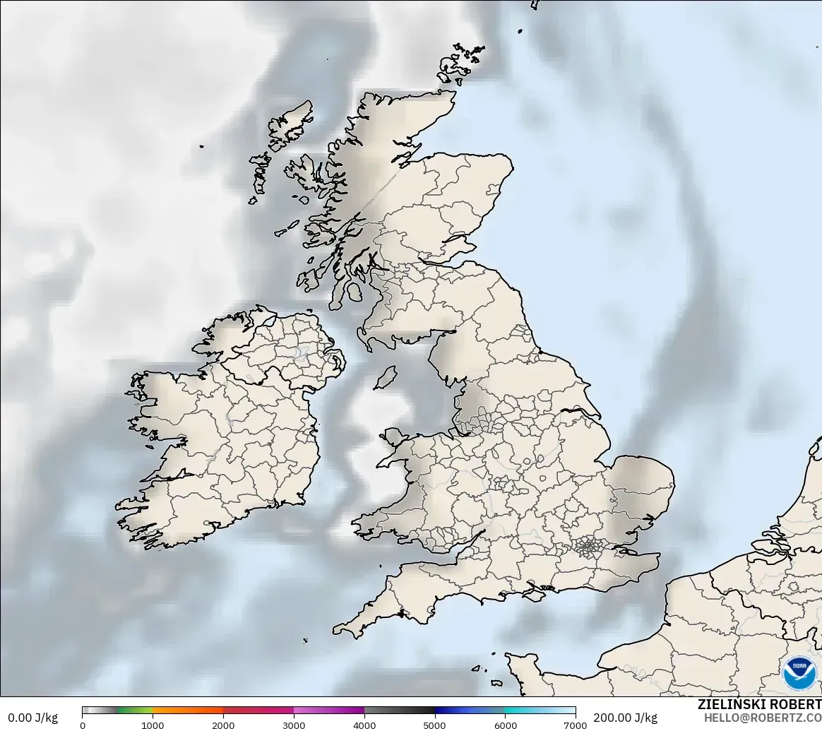 GFS model - United Kingdom, CAPE
