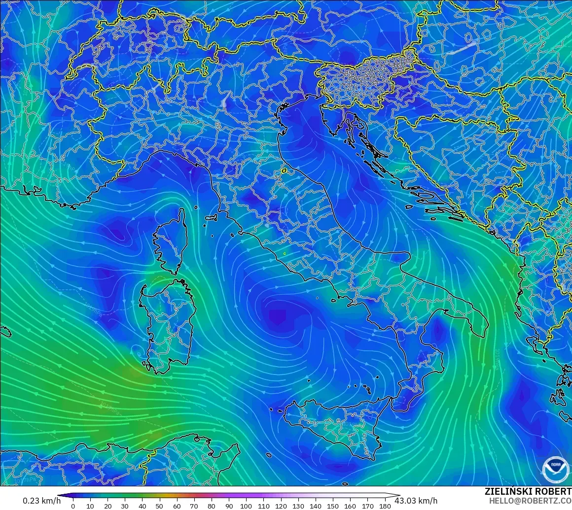 GFS model - Italy, Wind at 10m