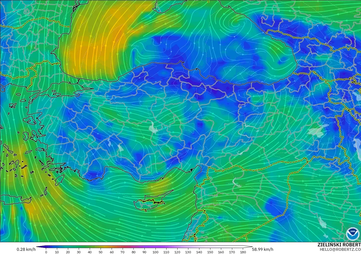 GFS model - Turkey, Wind at 10m