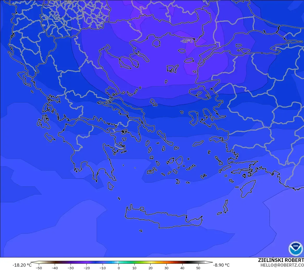 GFS model - Greece, Temperature at 500hPa