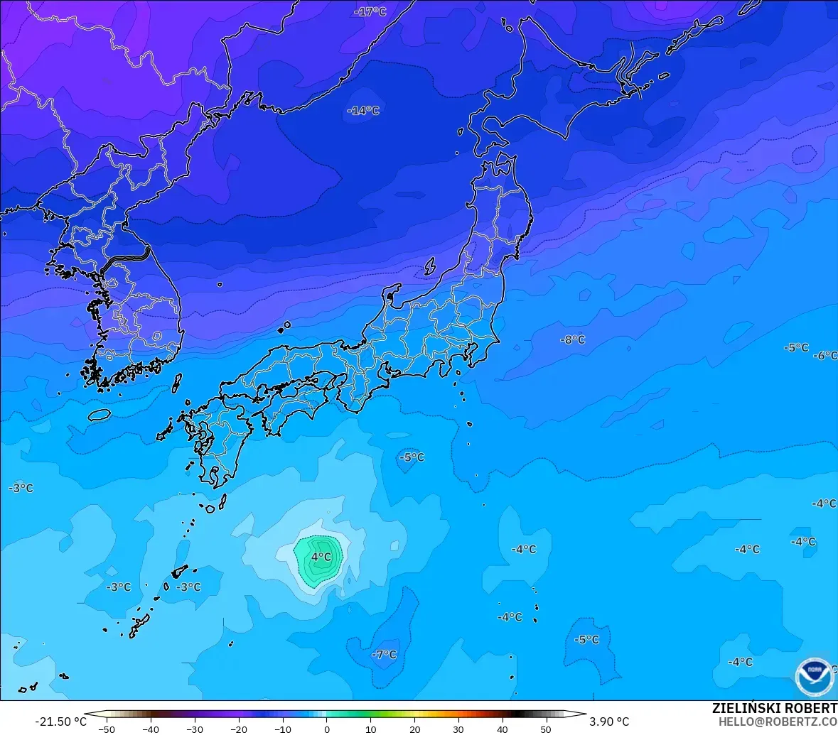 GFS model - Japan, Temperature at 500hPa