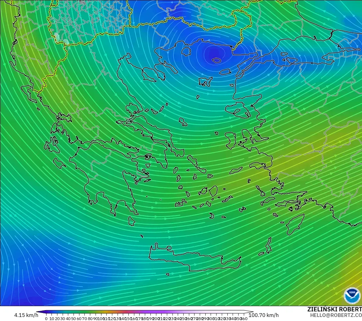 GFS model - Greece, Wind at 300hPa (jet stream)