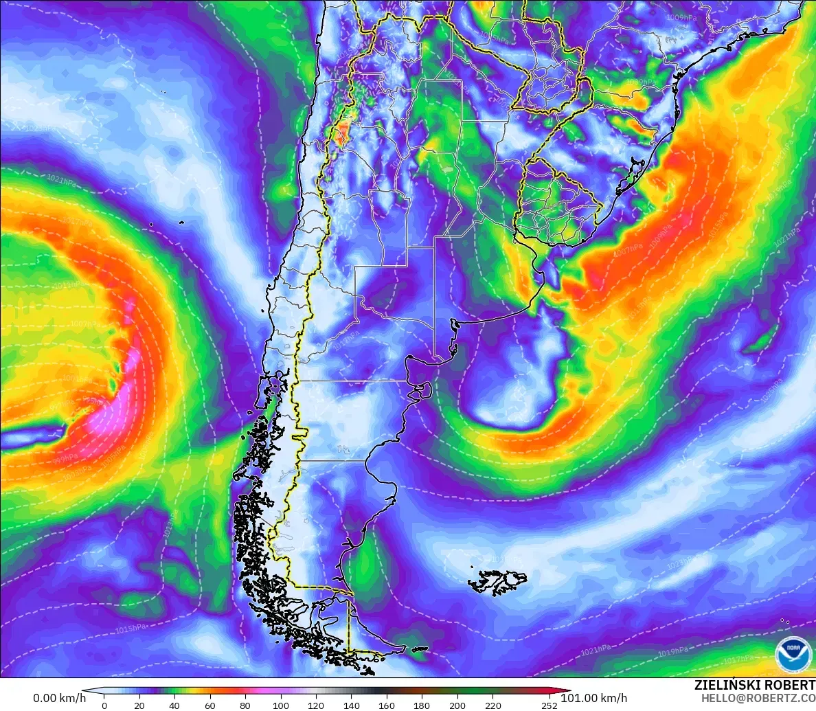 GFS model - Argentina, Wind Gusts Peak
