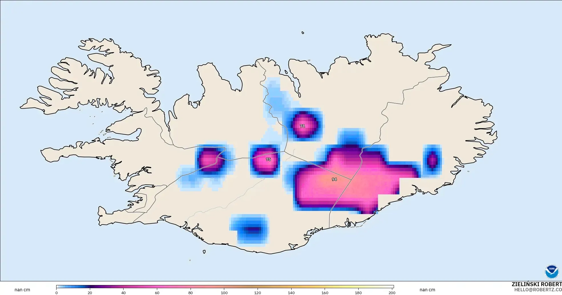 GFS model - Iceland, Snow Depth