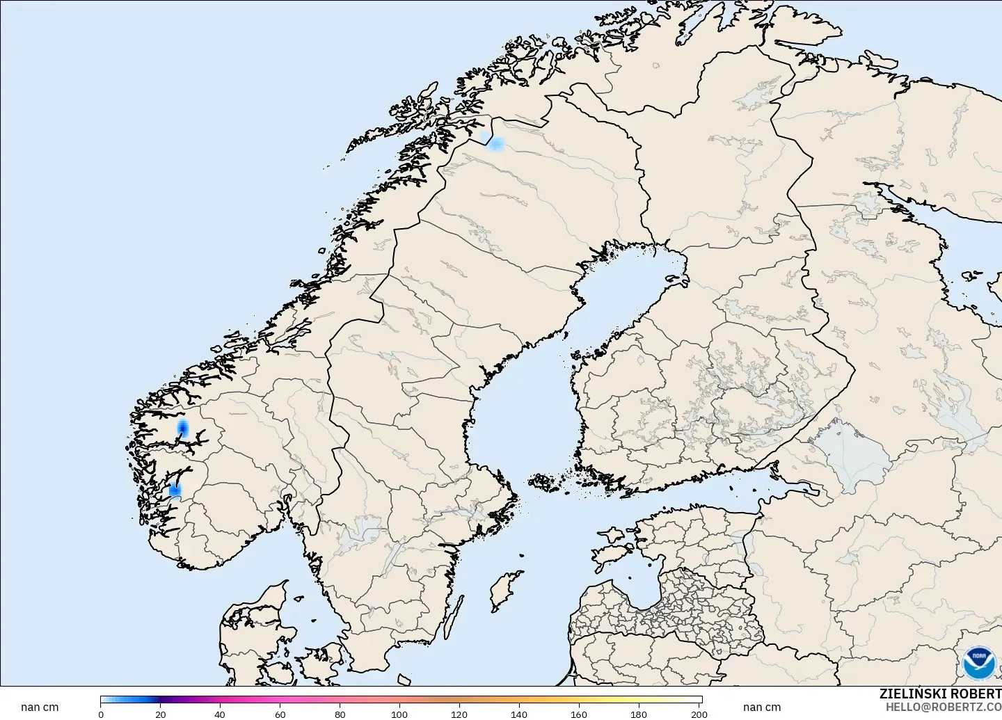 GFS model - Scandinavia, Snow Depth