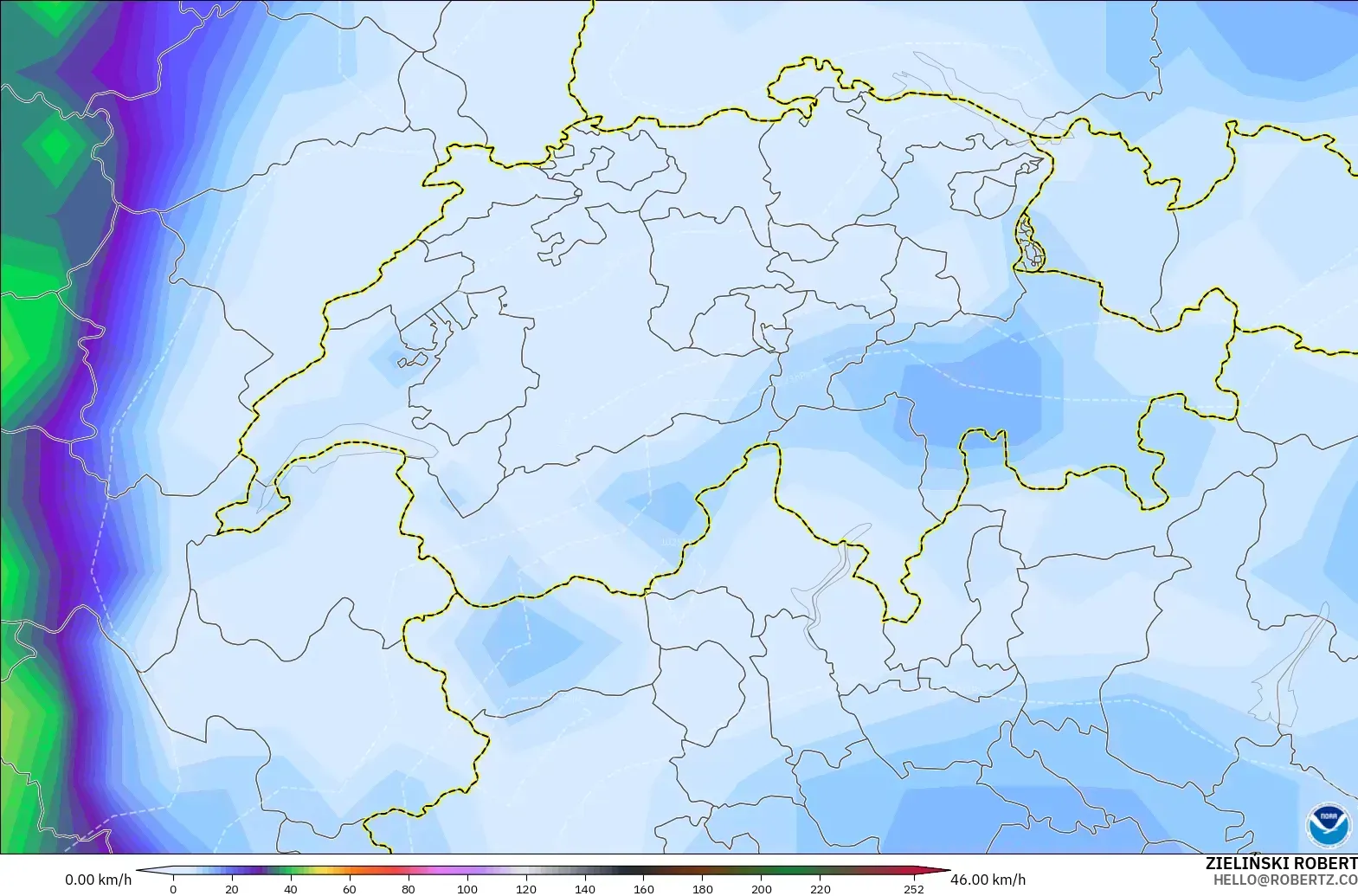 GFS model - Switzerland, Wind Gusts