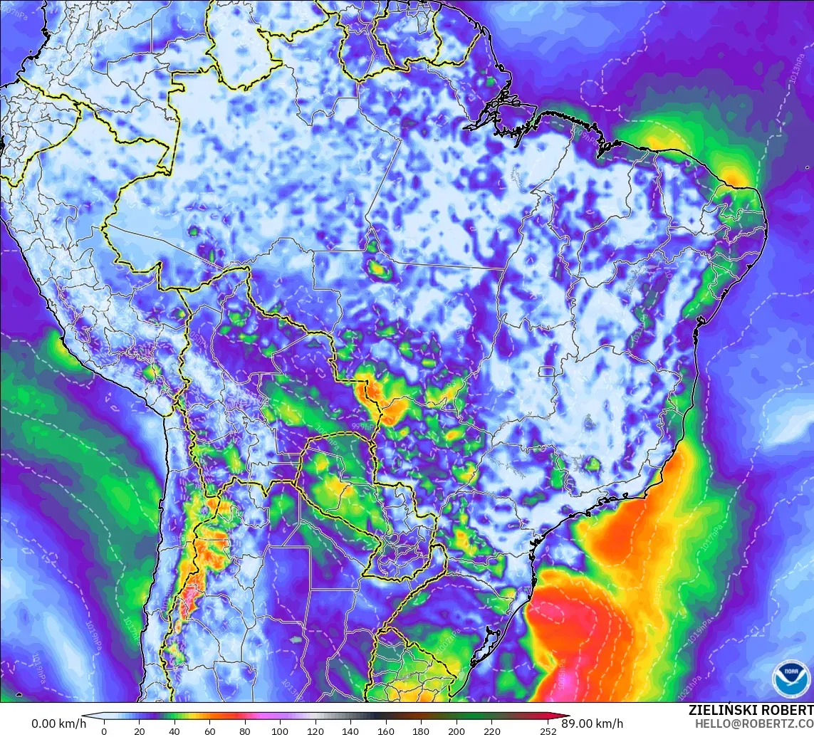 GFS model - Brazil, Wind Gusts