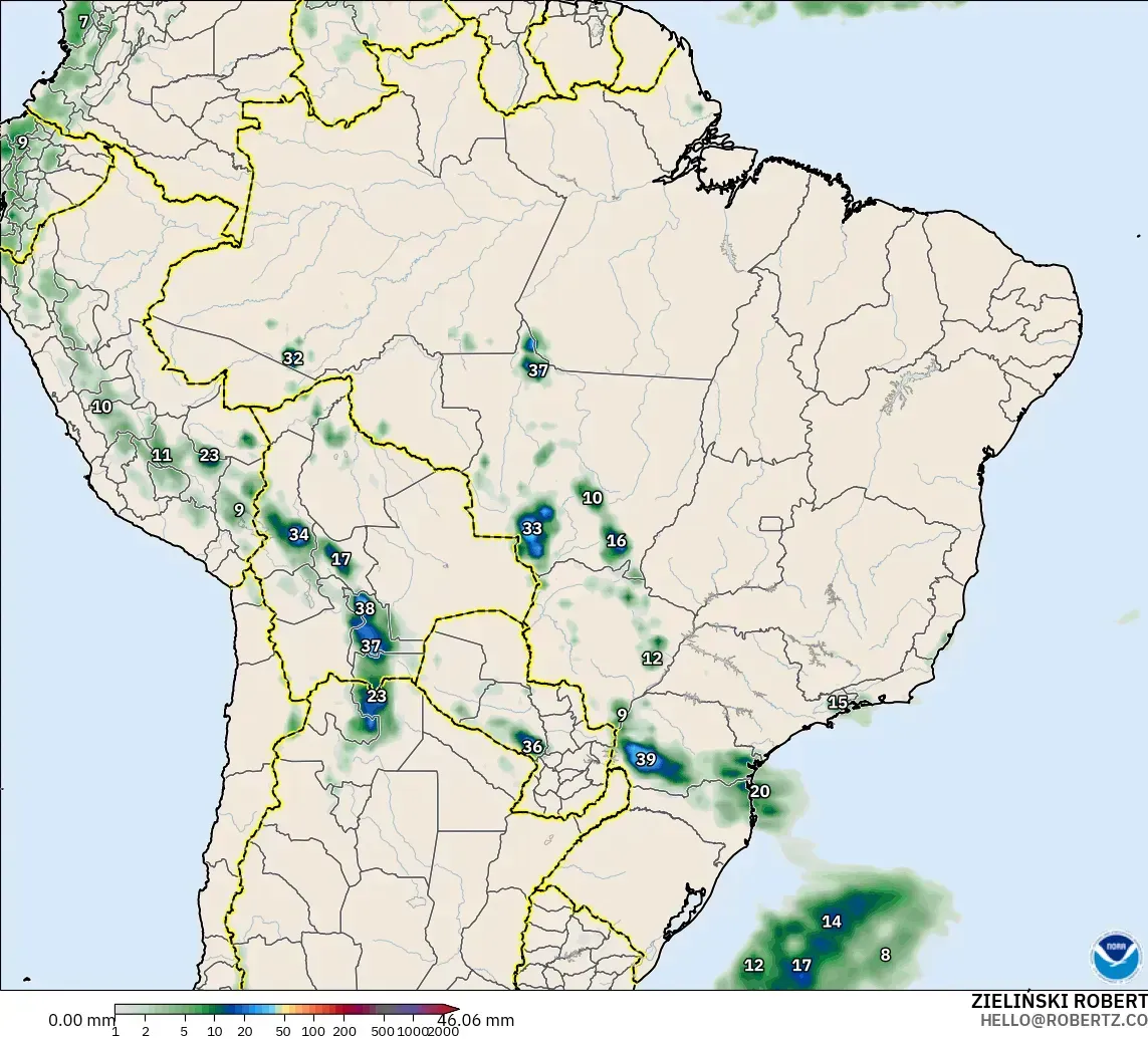 GFS model - Brazil, Precipitation Accumulation