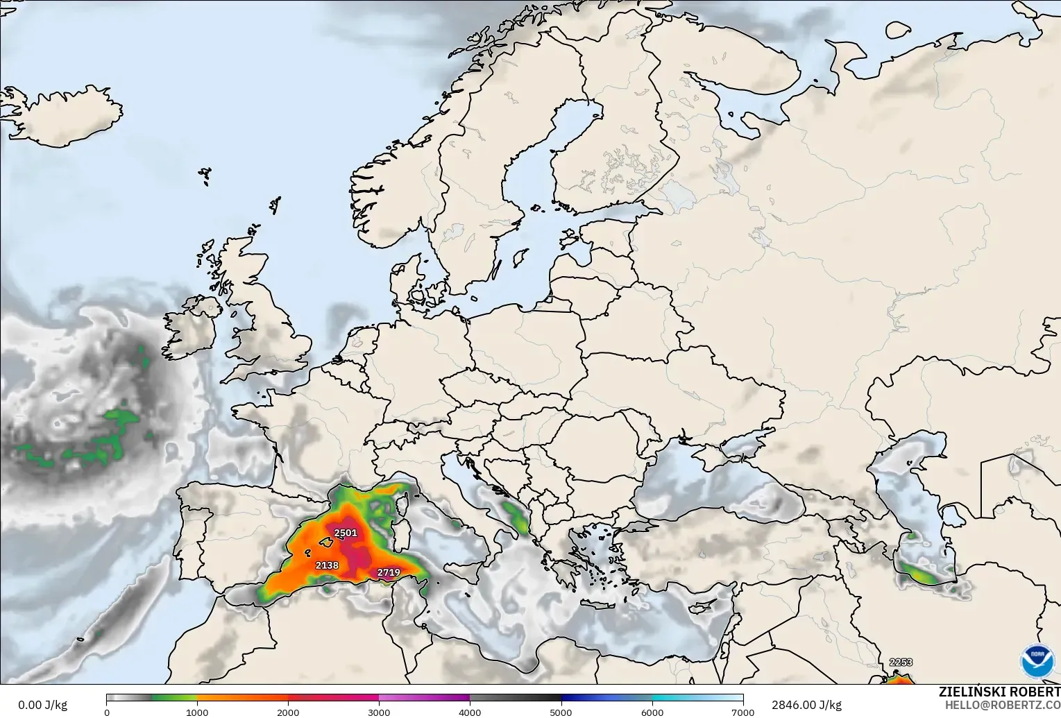 GFS model - Europe, CAPE