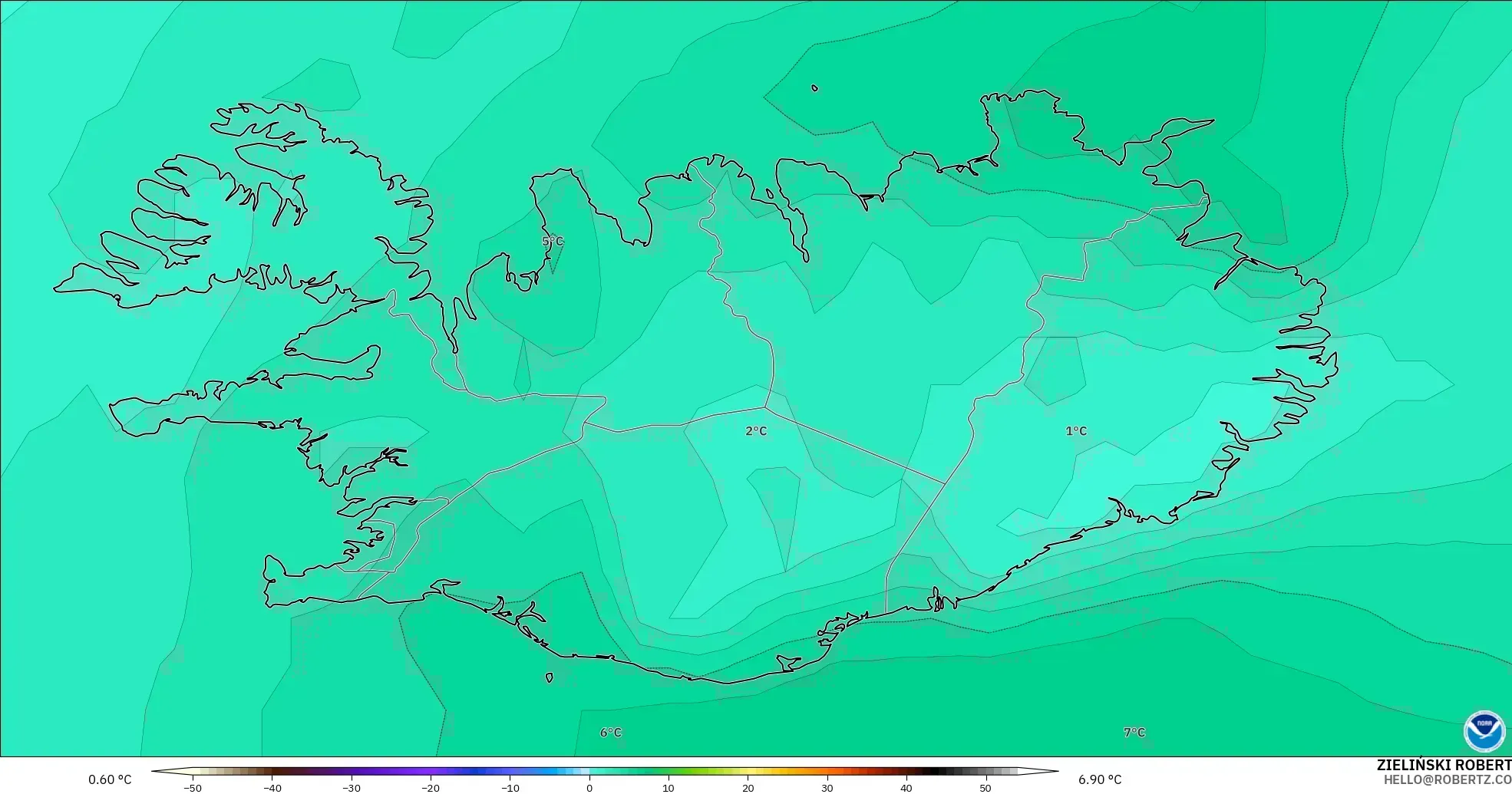 GFS model - Iceland, Temperature at 850hPa