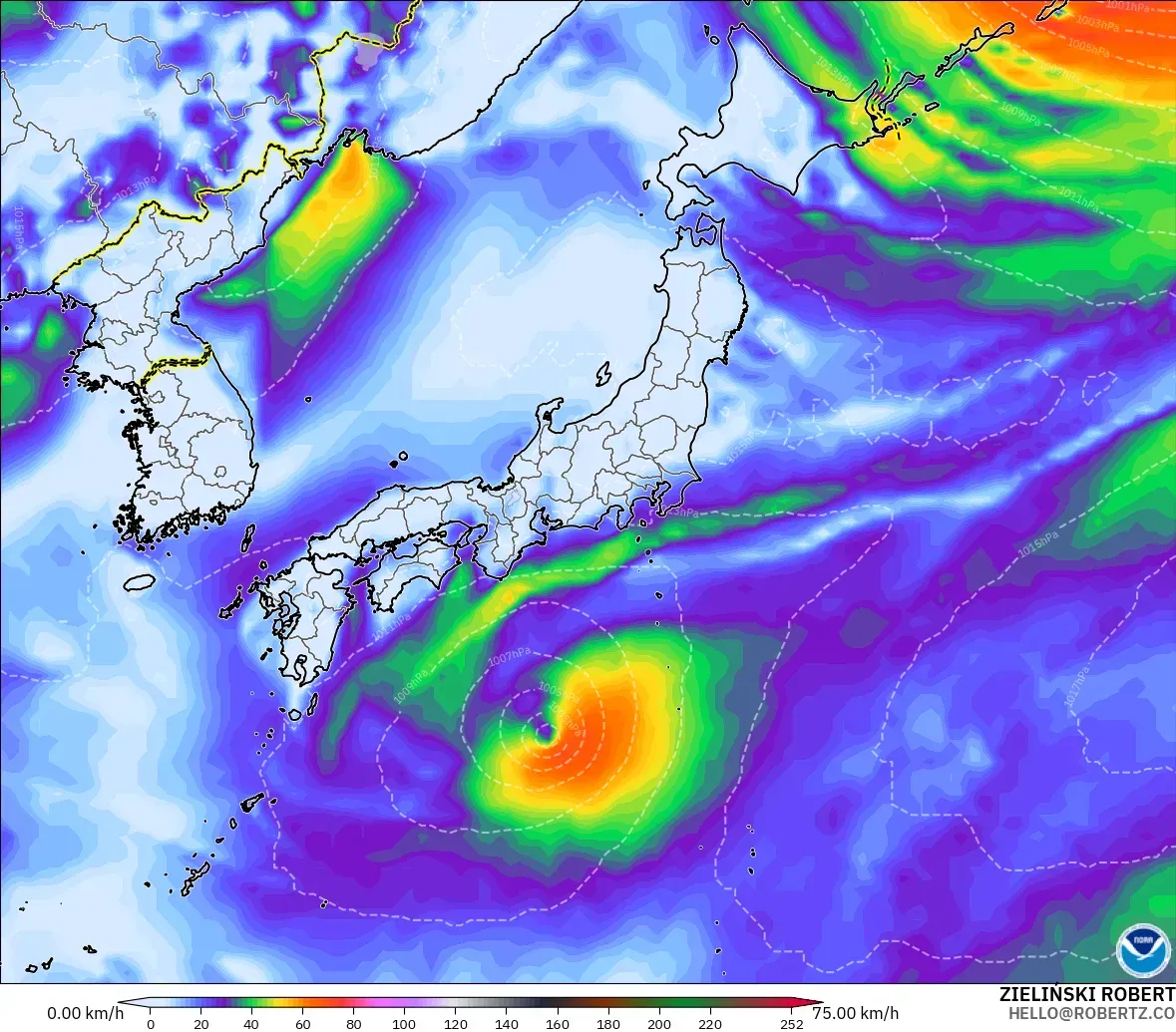 GFS model - Japan, Wind Gusts Peak
