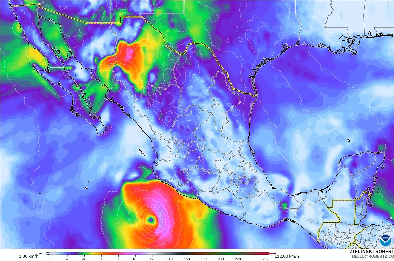 GFS model - Mexico, Wind Gusts