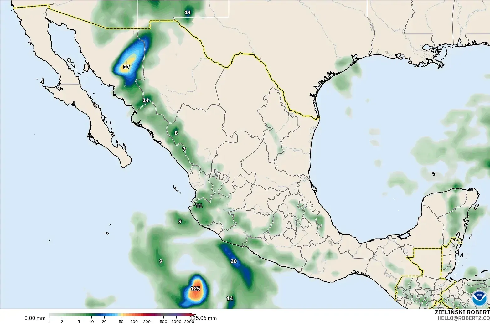GFS model - Mexico, Precipitation Accumulation