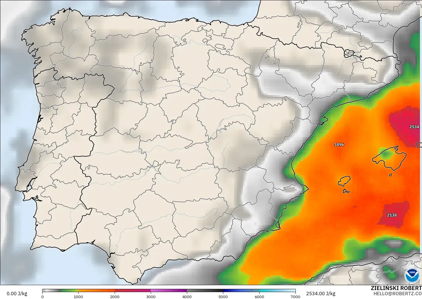 GFS model - Spain, CAPE