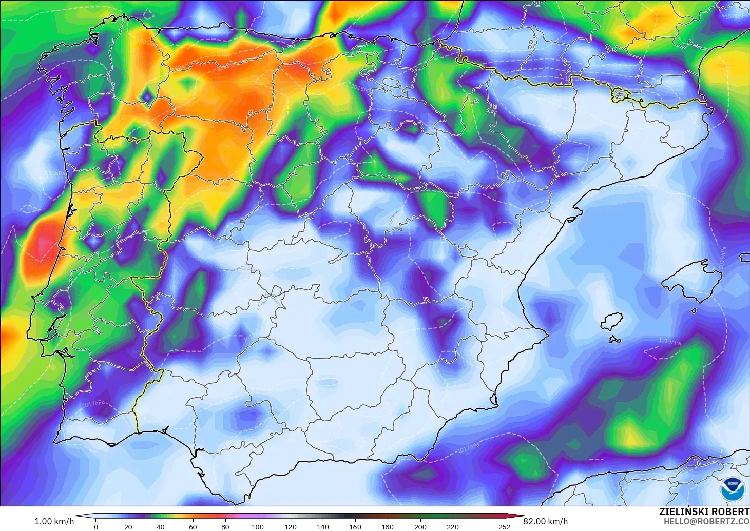 GFS model - Spain, Wind Gusts