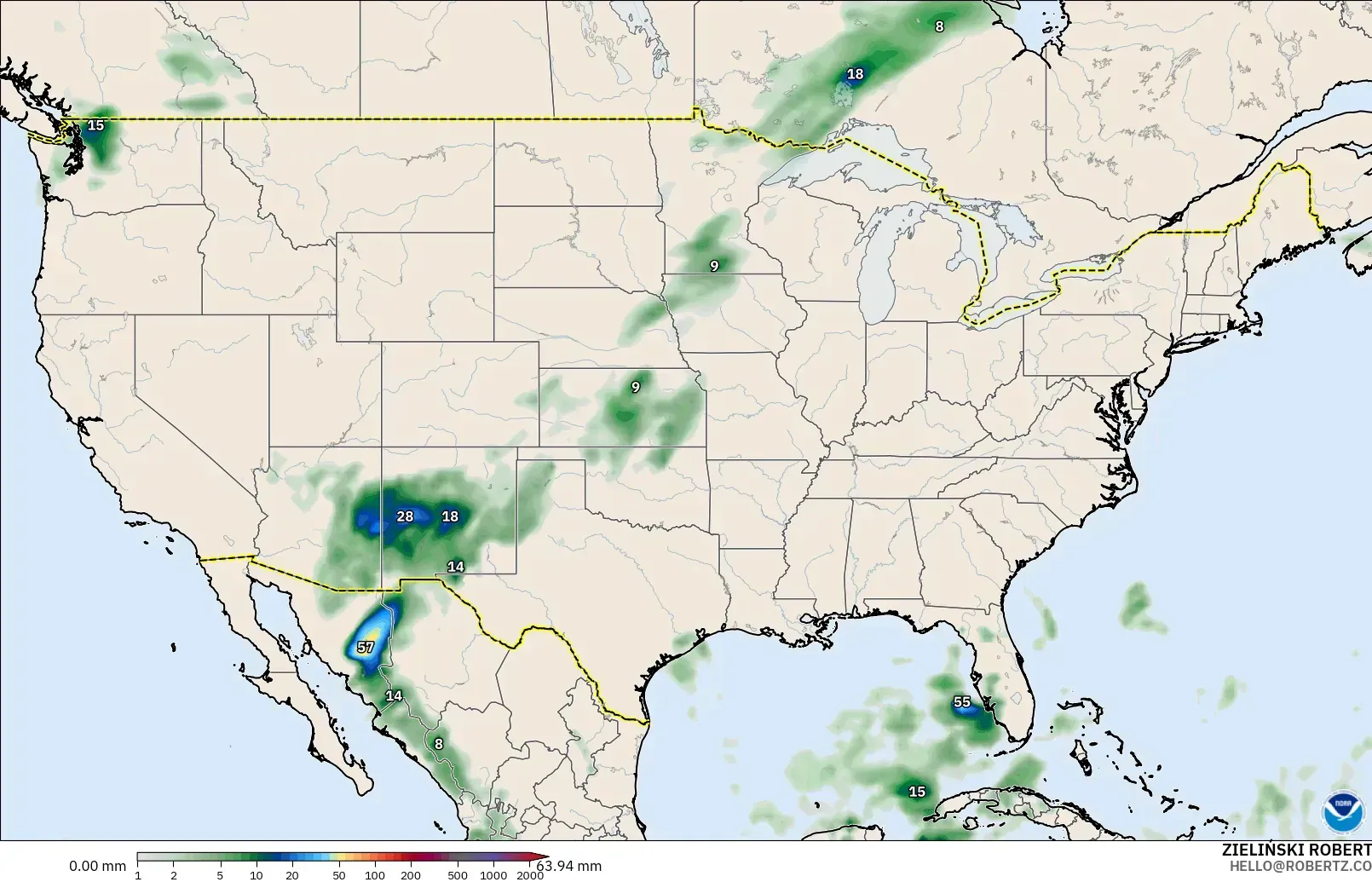 GFS model - United States, Precipitation Accumulation