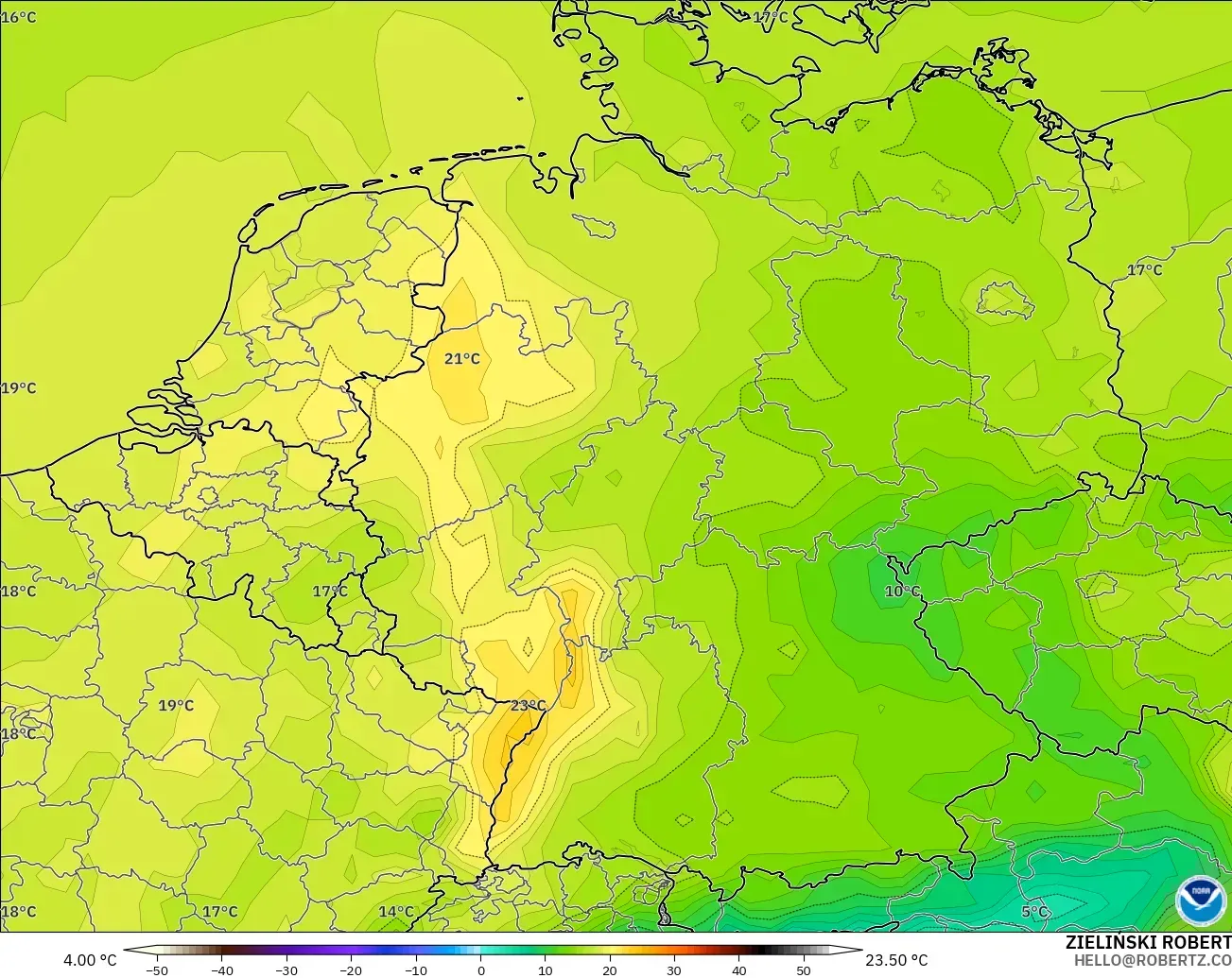 GFS model - Germany, Temperature at 2m