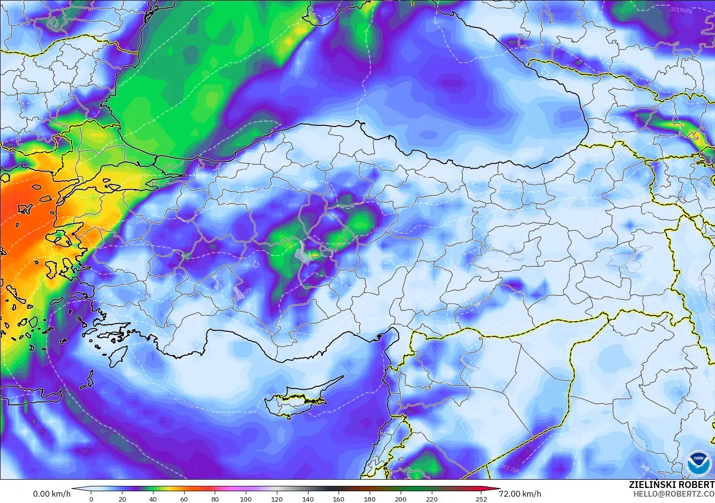 GFS model - Turkey, Wind Gusts Peak