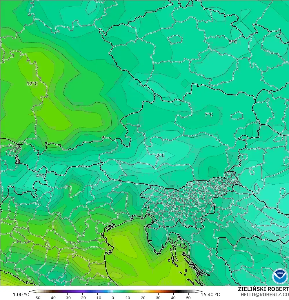 GFS model - Austria, Dewpoint at 2m