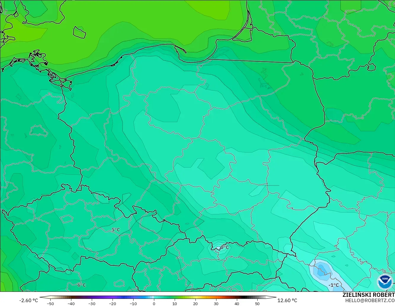 GFS model - Poland, Dewpoint at 2m