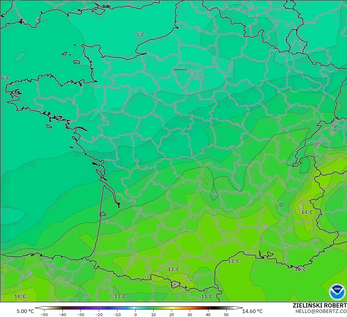 GFS model - France, Temperature at 850hPa