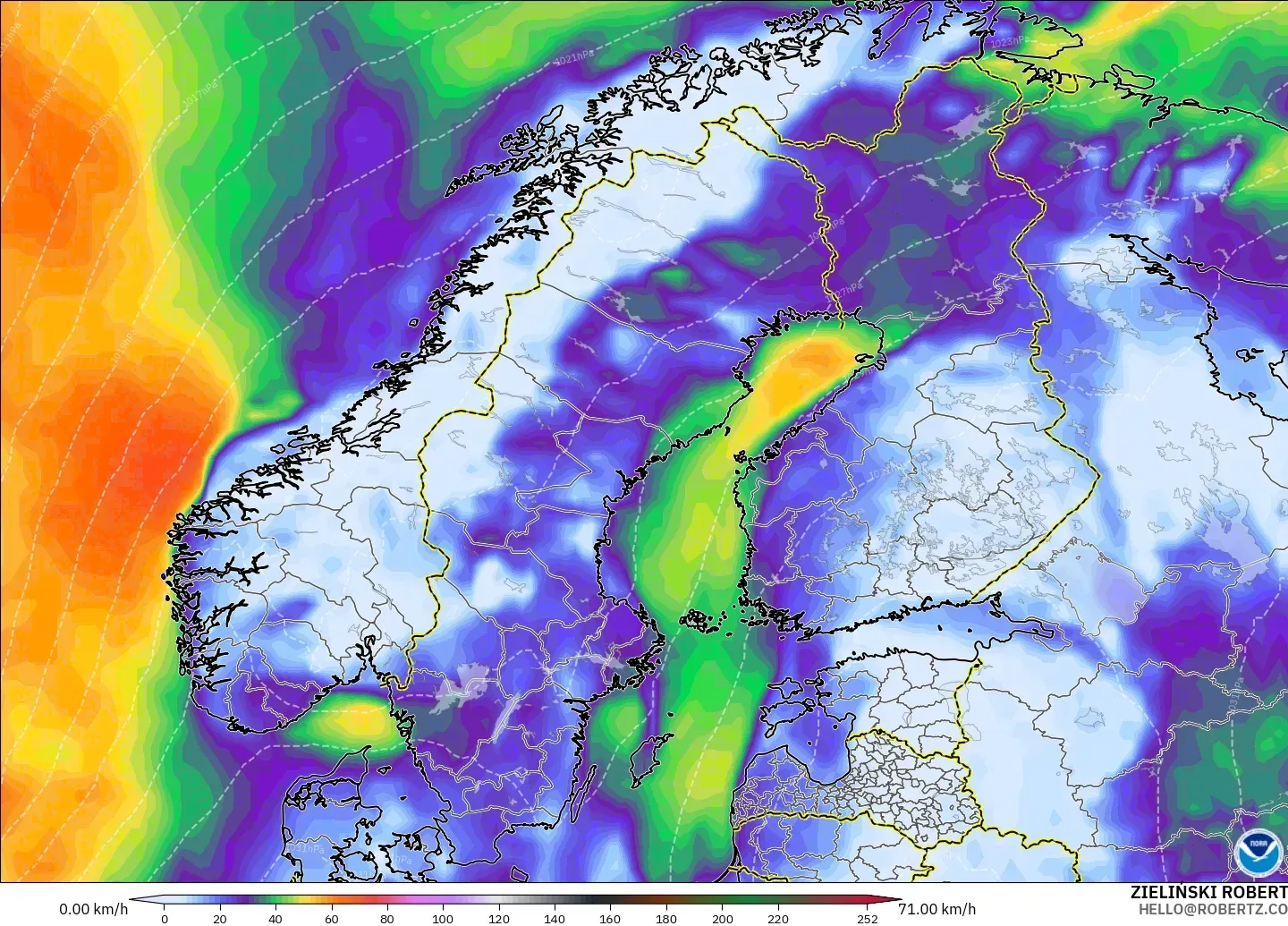 GFS model - Scandinavia, Wind Gusts