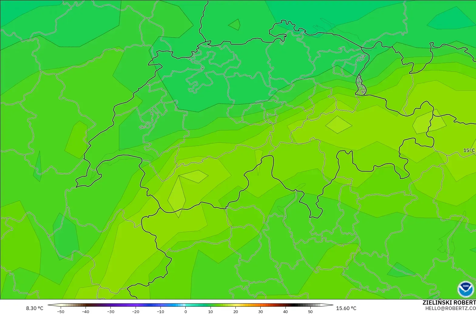 GFS model - Switzerland, Temperature at 850hPa