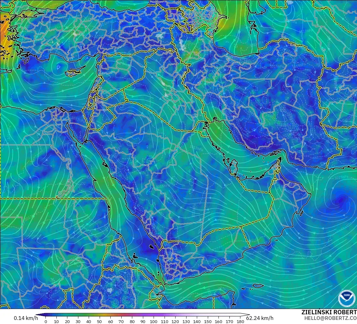 GFS model - Middle East, Wind at 10m